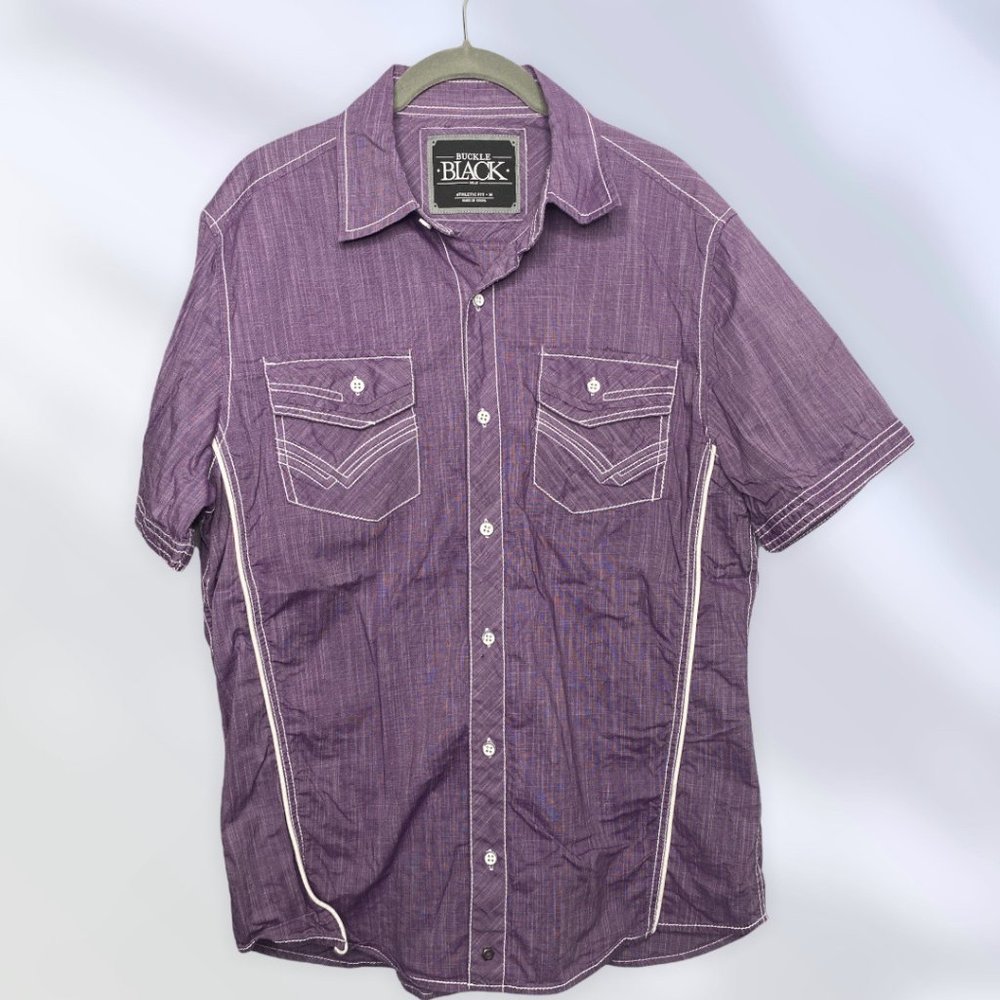 Buckle Black Men's Button Shirt Purple Athletic Fit M Medium